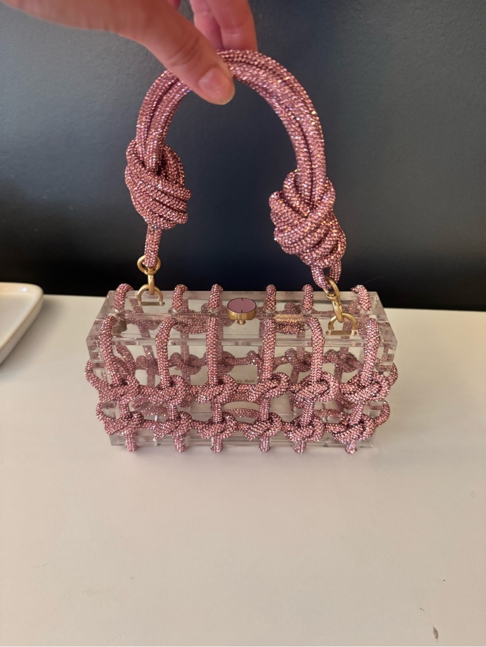 cult gaia Pink Knotted Rope Clear Acrylic Top-Handle Clutch